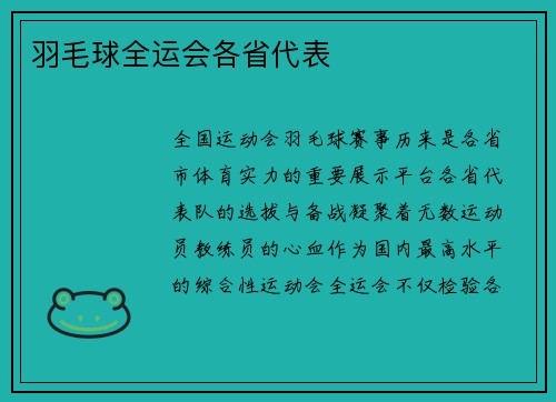 羽毛球全运会各省代表